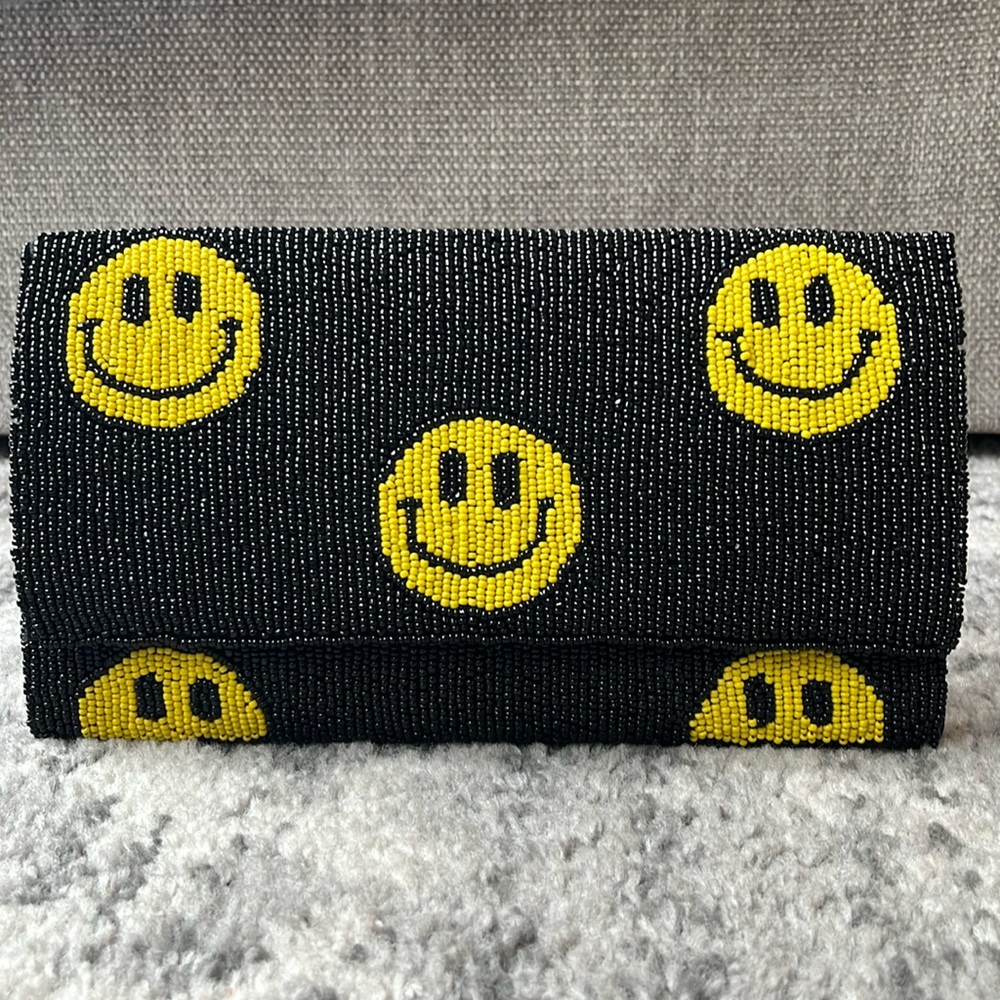 Smiley Seed Bead Black Clutch